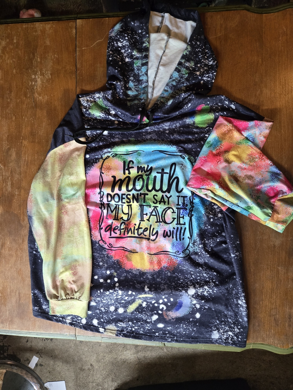Colorful Tie-Dye Graphic Hoodie - Black Multicolor